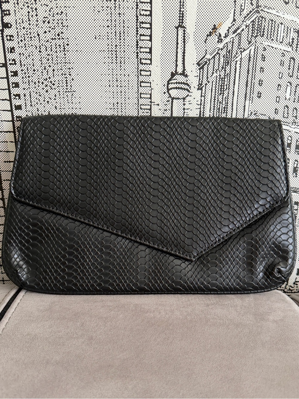 Black Snake-Embossed Envelope Clutch/Purse